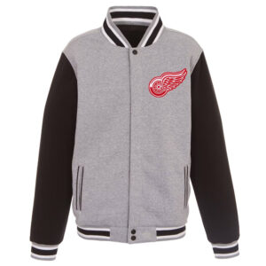 Detroit Red Wings Gray/Black Varsity Wool Full-Snap Jacket