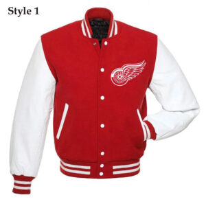 Detroit Red Wings Red and White Letterman Jacket