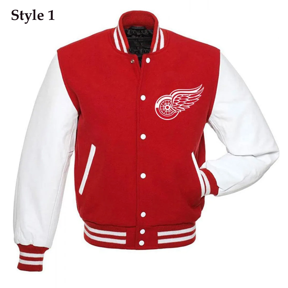 Detroit Red Wings Red and White Letterman Jacket