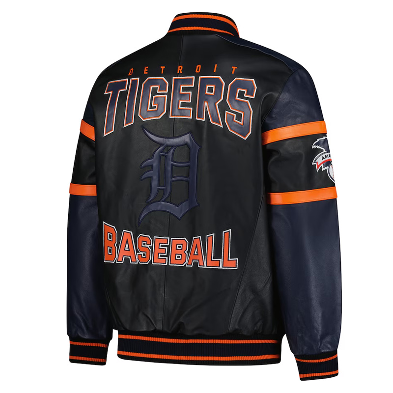 Detroit Tigers Black and Navy Varsity Leather Jacket - Image 2