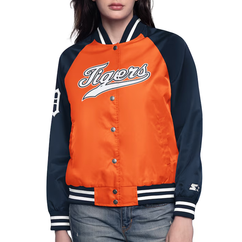 Orange/Navy Detroit Tigers Home Run Varsity Satin Jacket