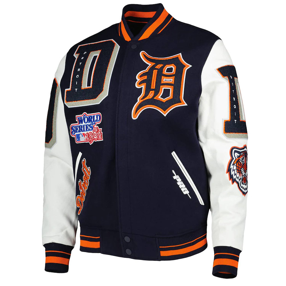 Detroit Tigers Mash Up White and Navy Blue Varsity Jacket - Image 5