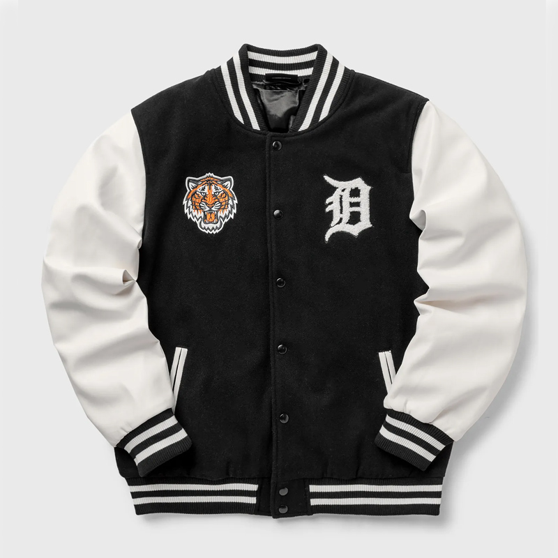 Wordmark Detroit Tigers Black and White Varsity Jacket