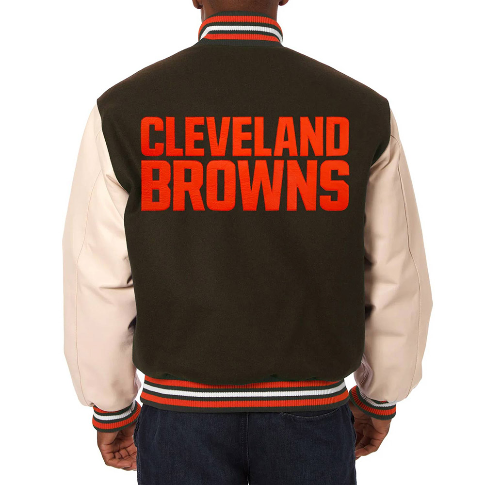 Domestic Cleveland Browns Varsity Brown and Cream Jacket - Image 2