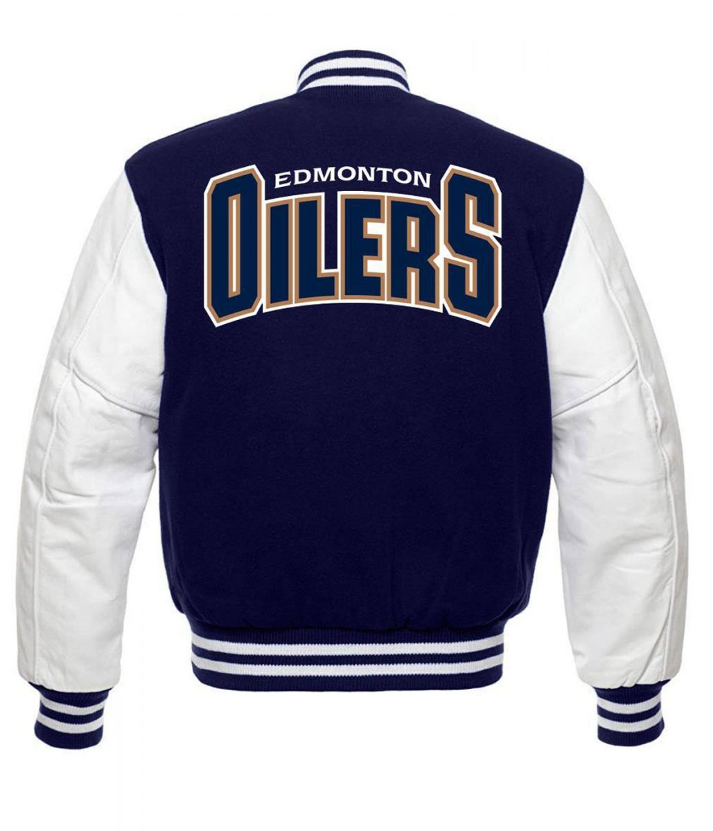 Edmonton Oilers Blue and White Letterman Jacket - Image 2