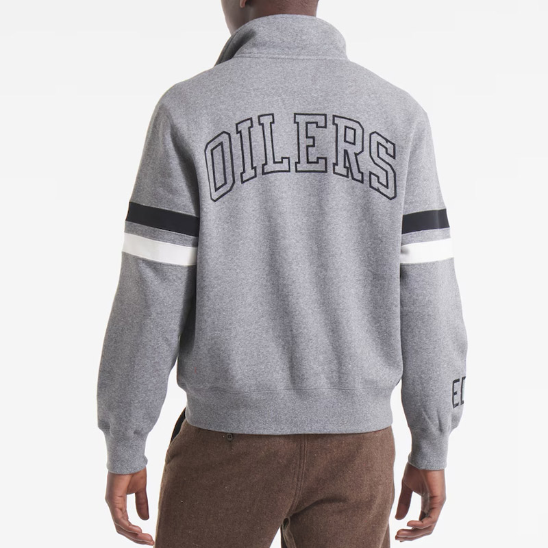 Edmonton Oilers Heather Gray Striped Fleece Jacket - Image 2