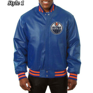 Varsity Edmonton Oilers Royal Blue Leather Jacket