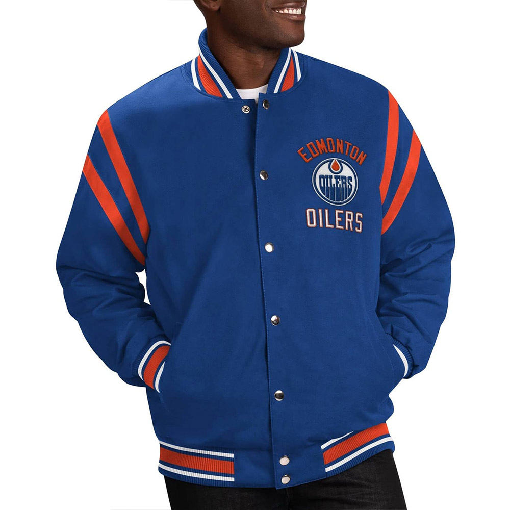 Edmonton Oilers Tailback Blue Varsity Jacket