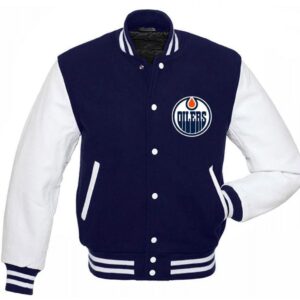 Edmonton Oilers Blue and White Letterman Jacket