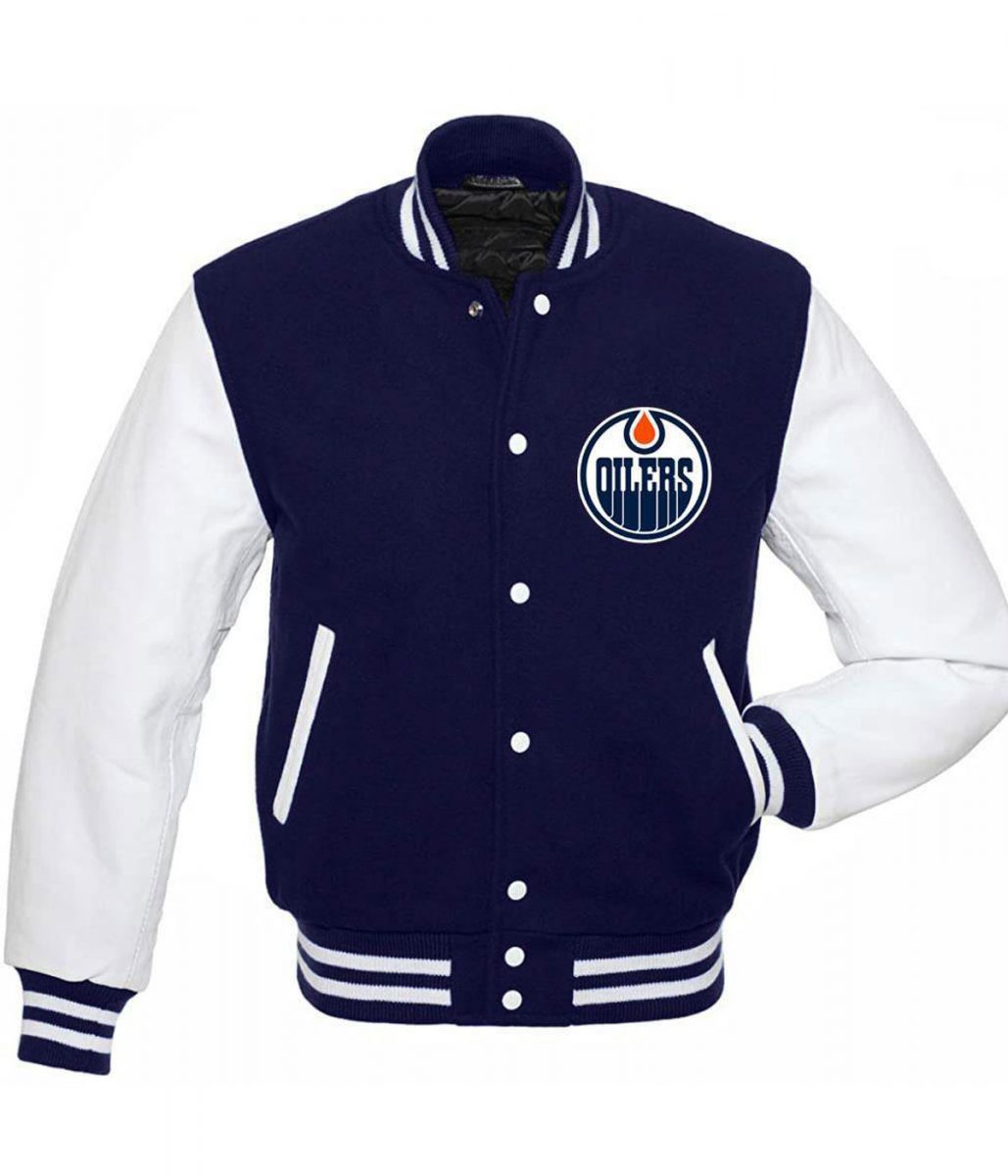 Edmonton Oilers Blue and White Letterman Jacket