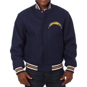 Navy LA Chargers Embroidered Varsity Wool Jacket