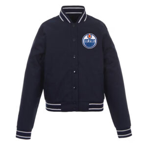 Navy Edmonton Oilers Front-Hit Poly-Twill Jacket