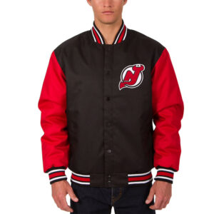 New Jersey Devils Front Hit Poly Twill Black and Red Jacket