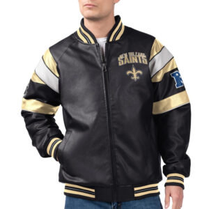 New Orleans Saints G-III Faux Varsity Leather Jacket