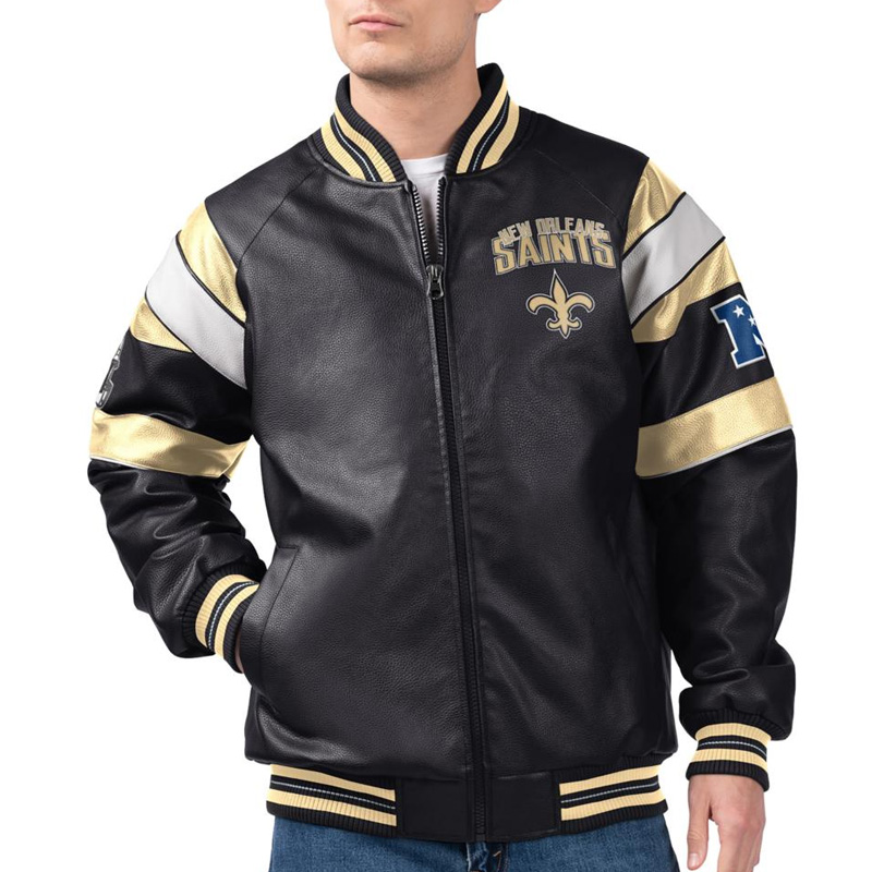 New Orleans Saints G-III Faux Varsity Leather Jacket
