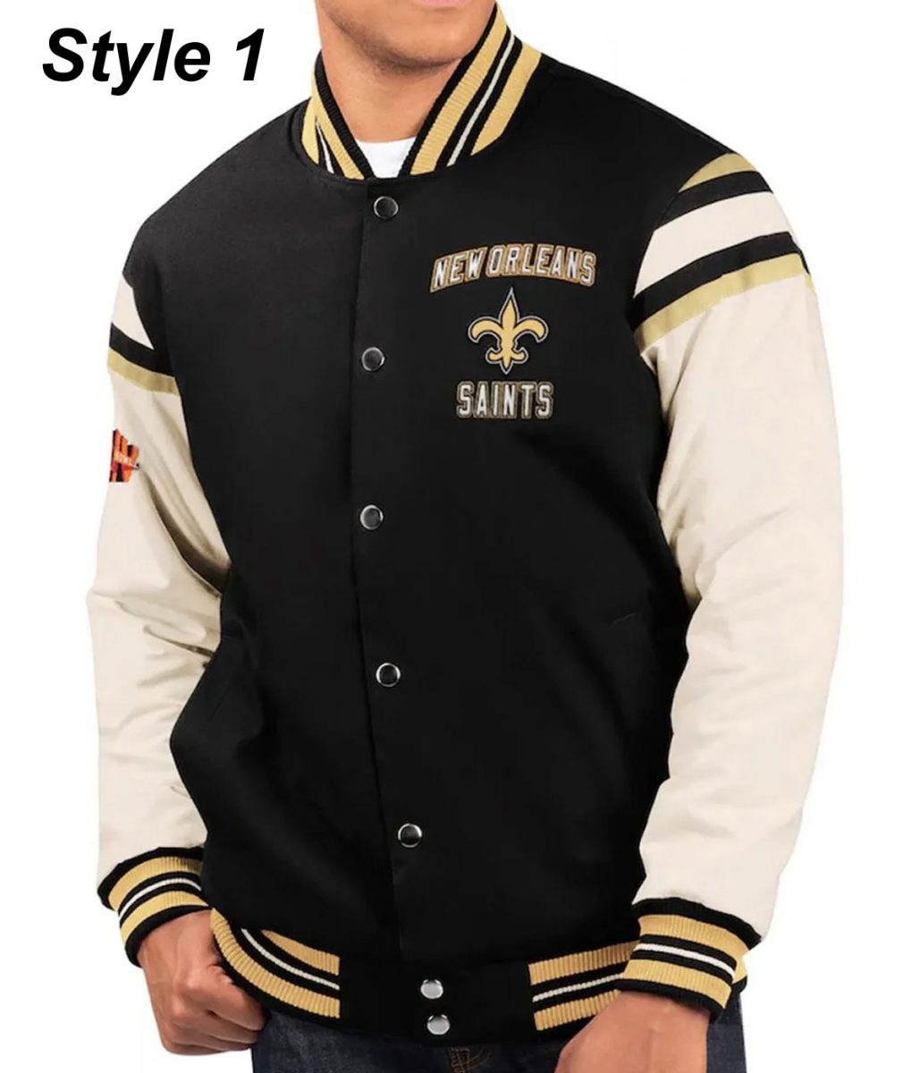 New Orleans Saints Victory Formation Commemorative Varsity Black and White Jacket - Image 5