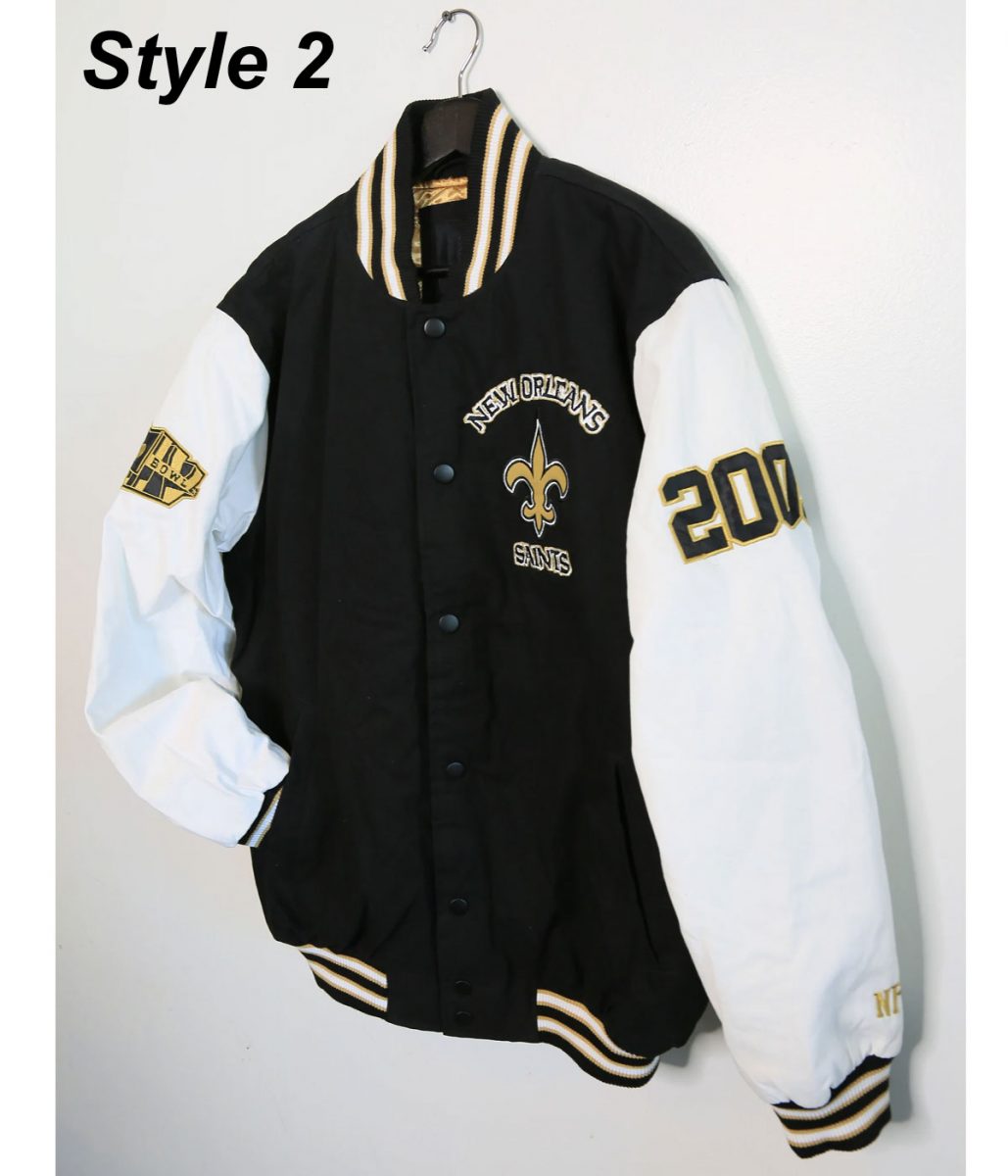 New Orleans Saints Victory Formation Commemorative Varsity Black and White Jacket - Image 6