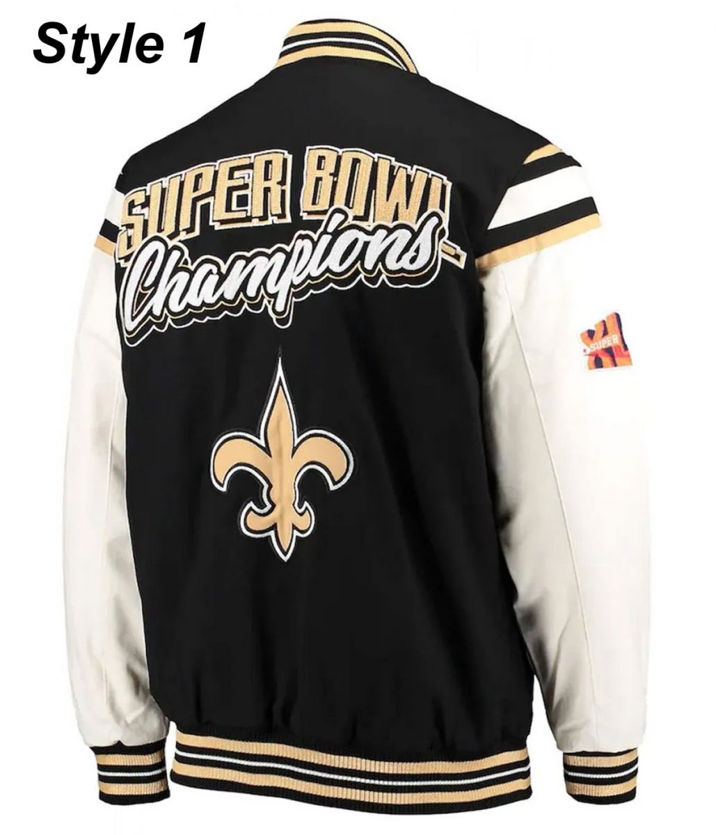 New Orleans Saints Victory Formation Commemorative Varsity Black and White Jacket - Image 3