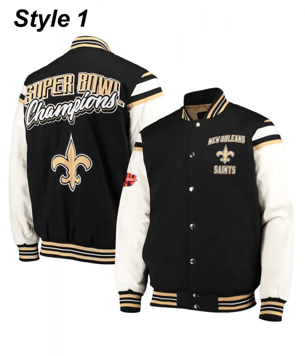 New Orleans Saints Victory Formation Commemorative Varsity Black and White Jacket - Image 7