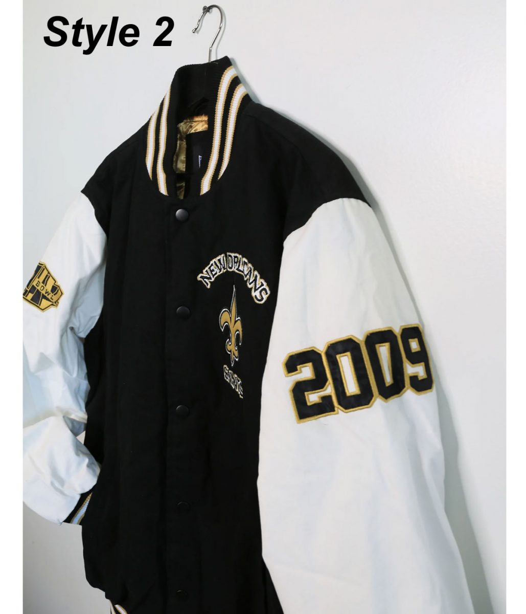 New Orleans Saints Victory Formation Commemorative Varsity Black and White Jacket - Image 9