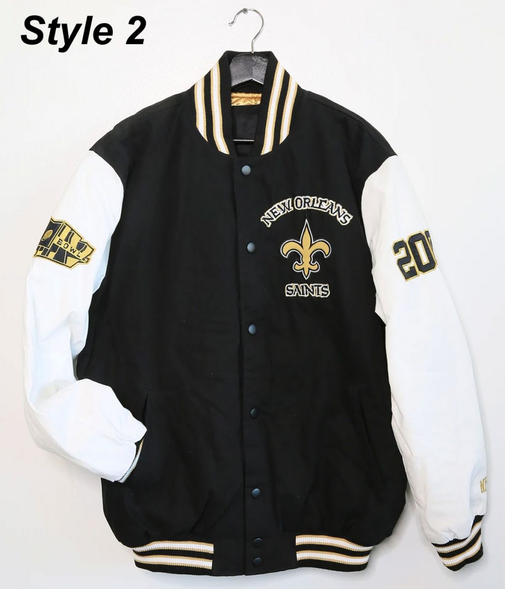 New Orleans Saints Victory Formation Commemorative Varsity Black and White Jacket - Image 2