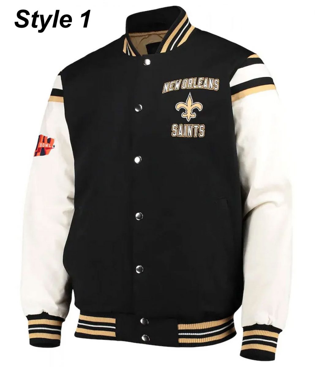 New Orleans Saints Victory Formation Commemorative Varsity Black and White Jacket