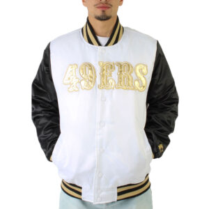 San Francisco 49ers Gold Patches Black and White Satin Jacket
