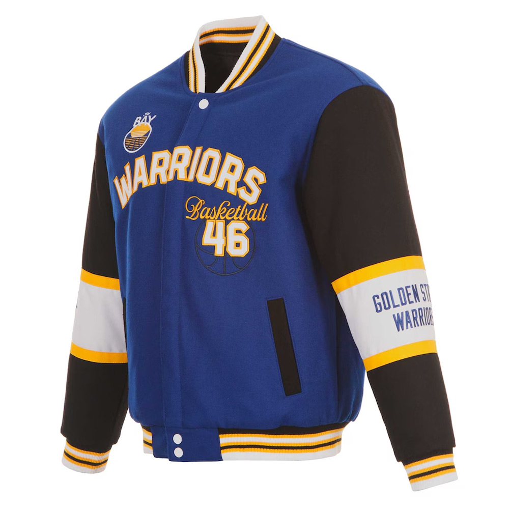 Golden State Warriors Royal and Black Varsity Wool Jacket