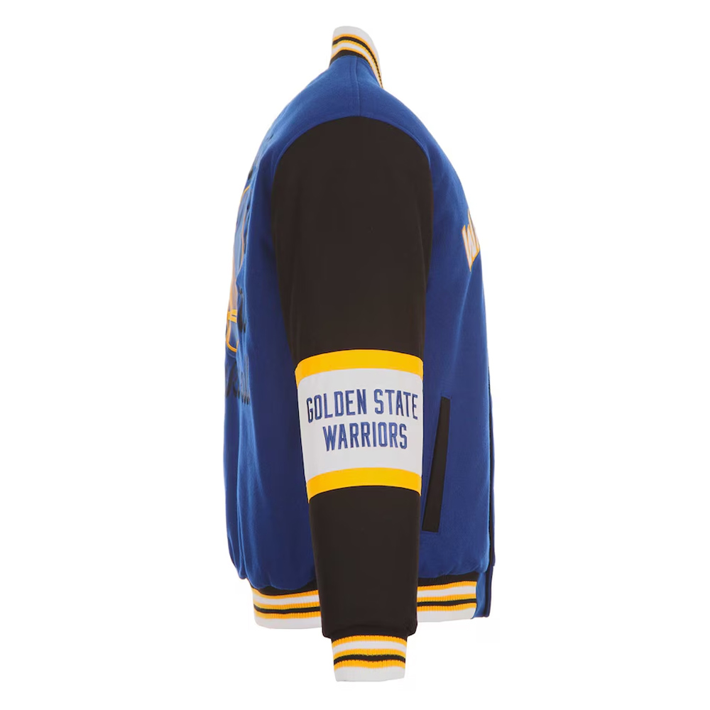 Golden State Warriors Royal and Black Varsity Wool Jacket - Image 3