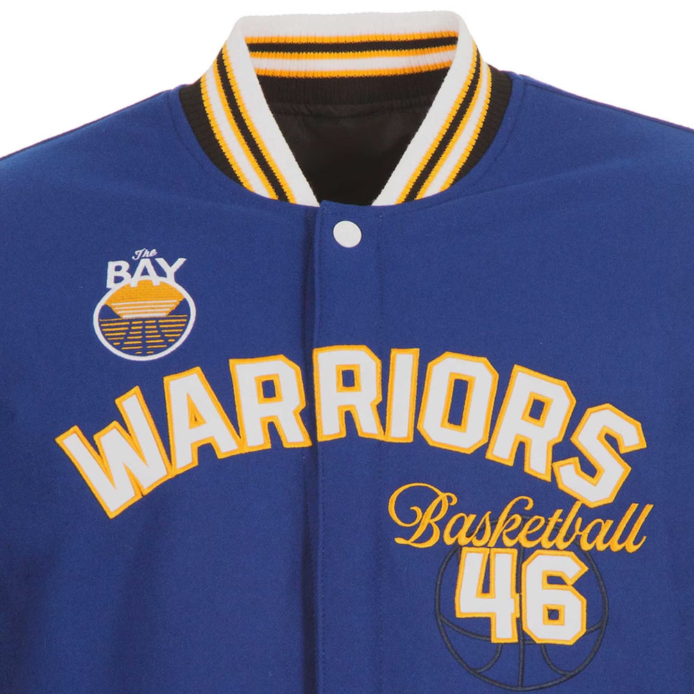 Golden State Warriors Royal and Black Varsity Wool Jacket - Image 6