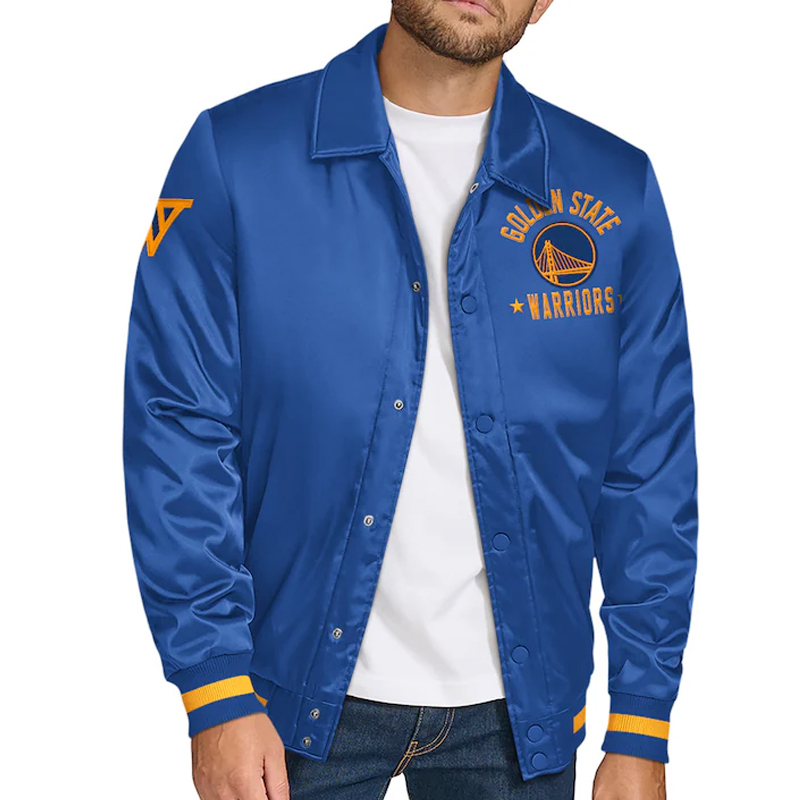 Golden State Warriors Stitch Applique Royal Satin Jacket