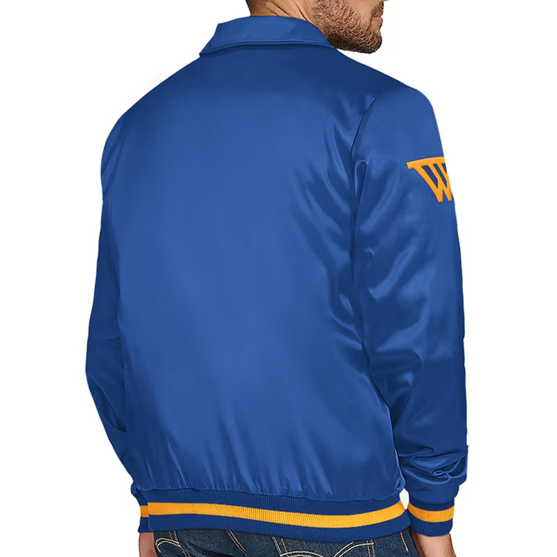 Golden State Warriors Stitch Applique Royal Satin Jacket - Image 2