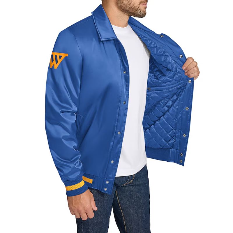 Golden State Warriors Stitch Applique Royal Satin Jacket - Image 3