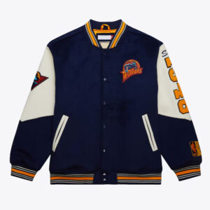 Golden State Warriors Team History Navy Vintage Logo Varsity Jacket