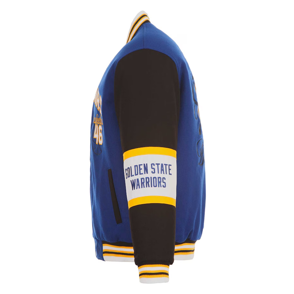 Golden State Warriors Royal and Black Varsity Wool Jacket - Image 4