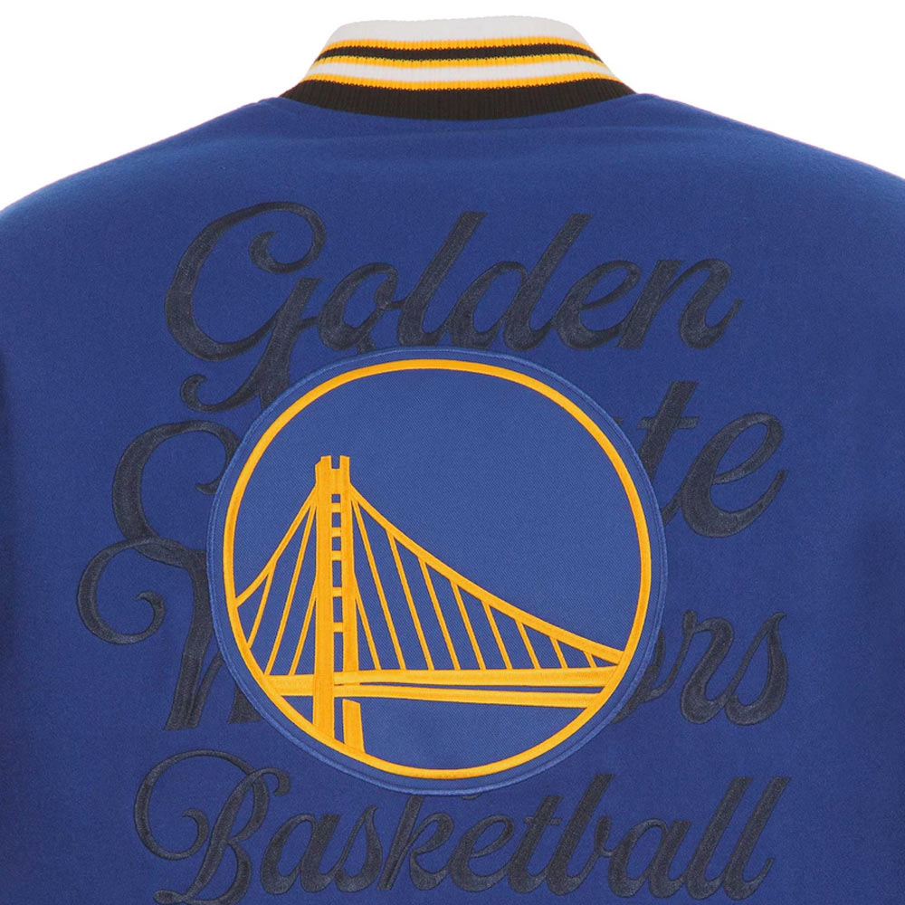 Golden State Warriors Royal and Black Varsity Wool Jacket - Image 5