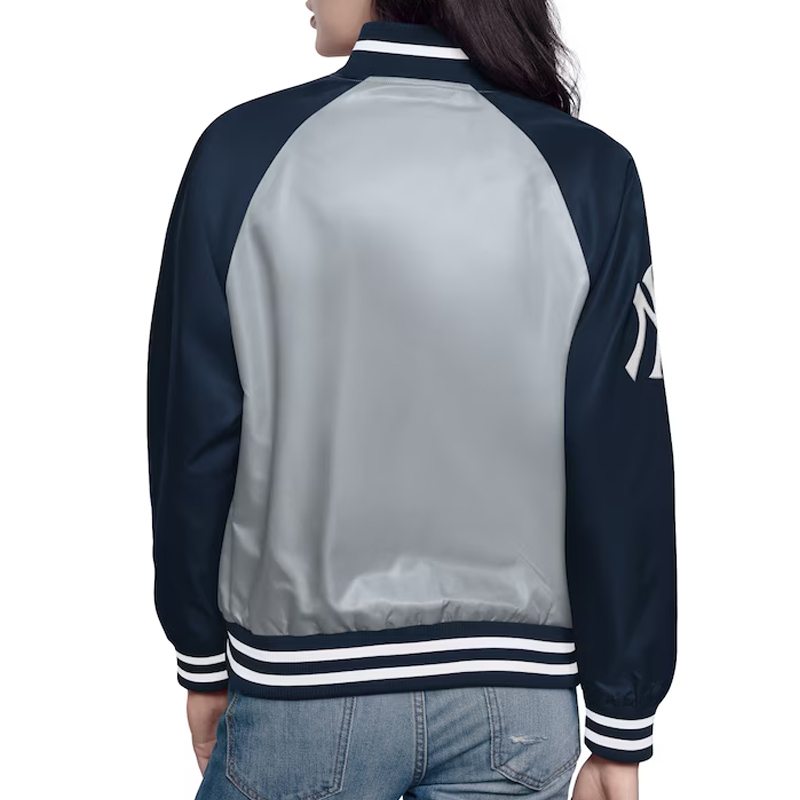 Gray/Navy New York Yankees Home Run Varsity Satin Jacket - Image 2