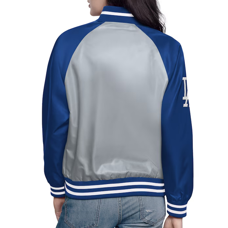 Gray/Royal LA Dodgers Home Run Varsity Satin Jacket - Image 2