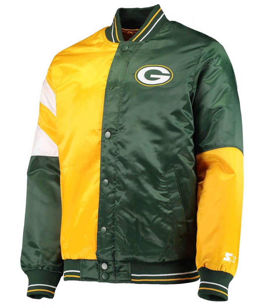 Green Bay Packers Leader Satin Full-Snap Green/Yellow Jacket
