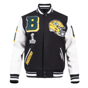 Green Bay Packers Mashup Rib Varsity Wool/Leather Jacket