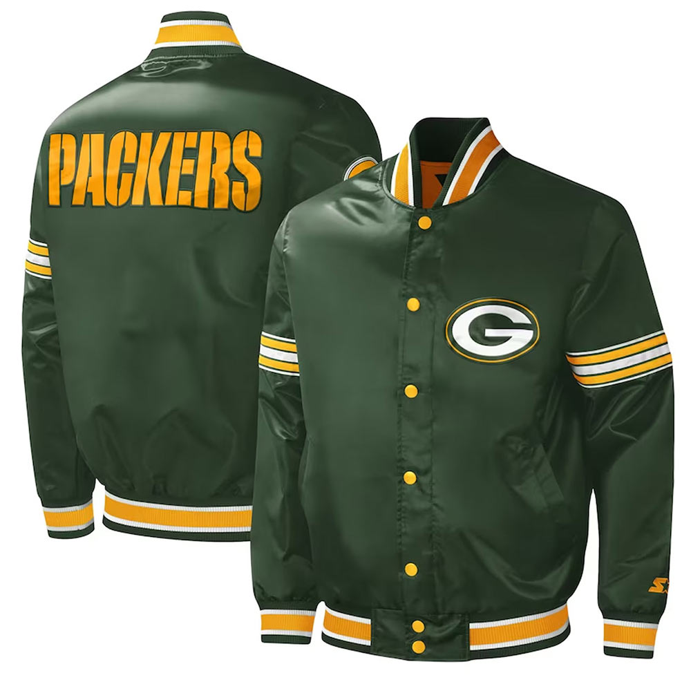 Green Bay Packers Midfield Varsity Satin Jacket - Image 3