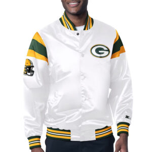 Green Bay Packers Midweight White Satin Jacket