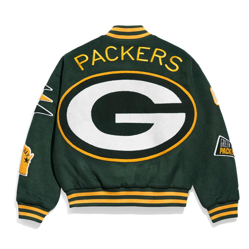 Green Bay Packers Pennant Green Varsity Wool Jacket - Image 2