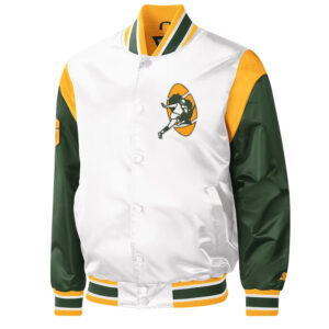 Throwback Warm Up Pitch Green Bay Packers Varsity Satin Jacket