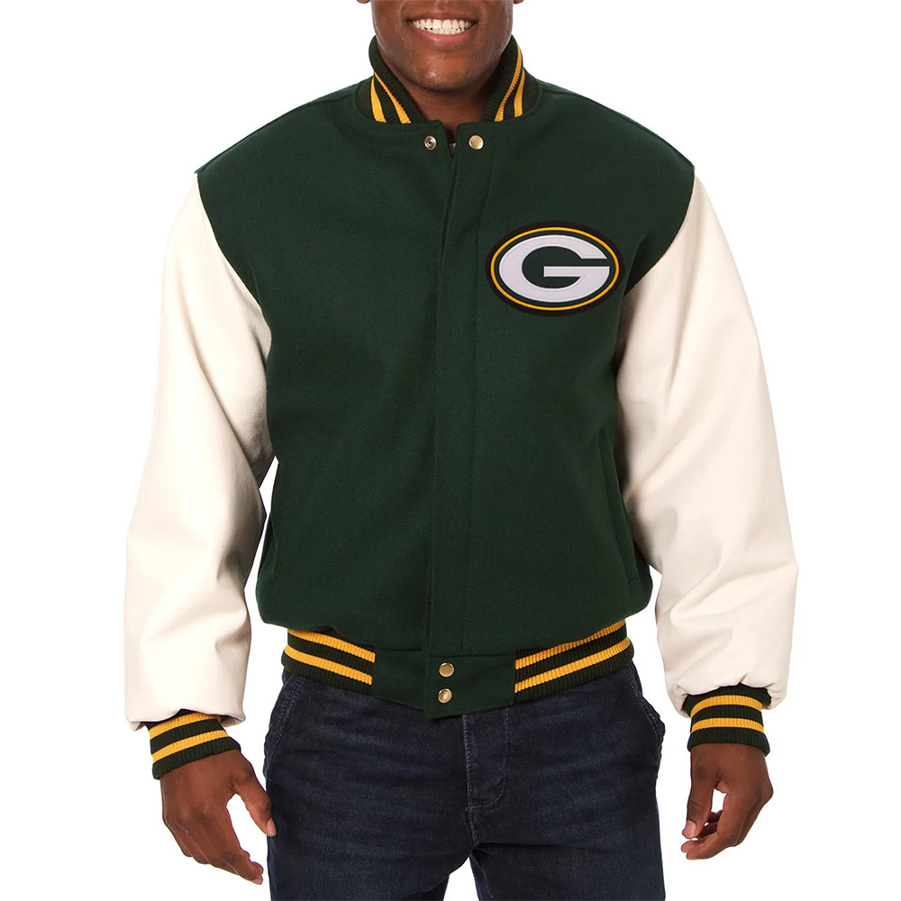 Green Bay Packers Green and White Varsity Jacket