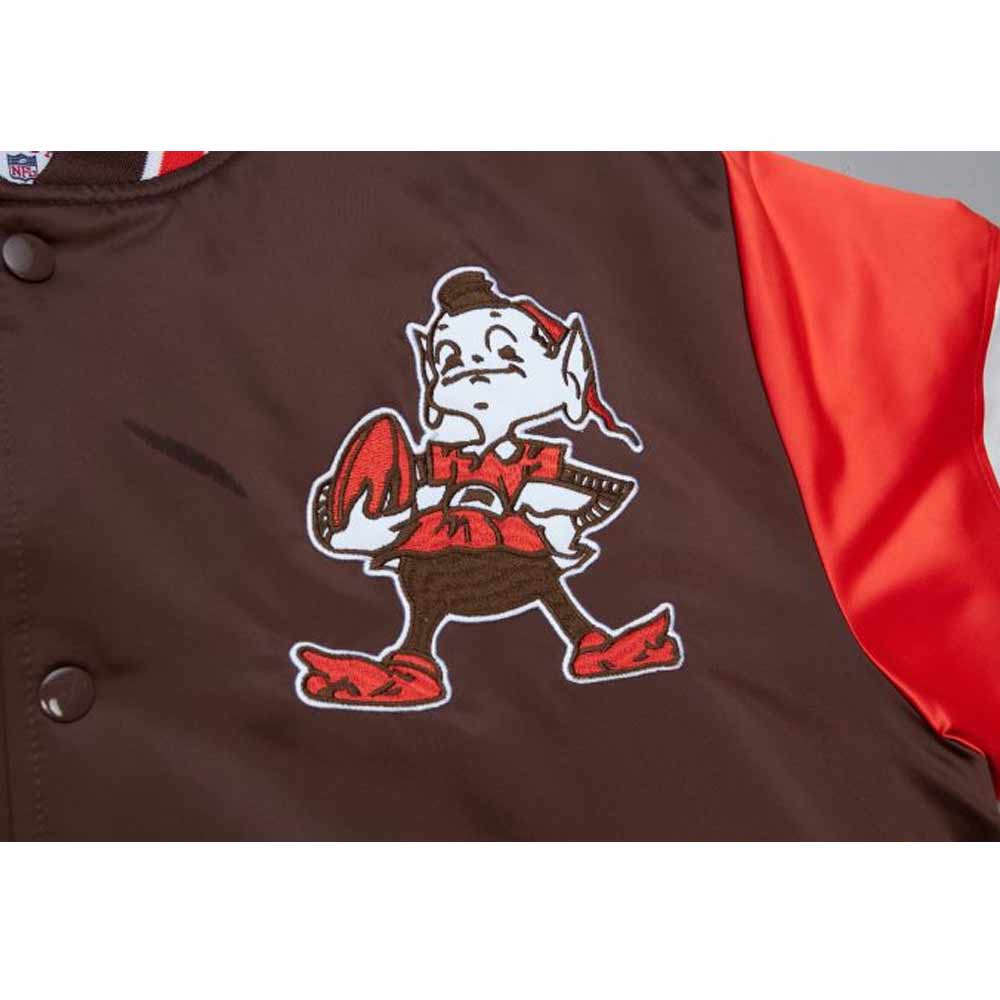 Cleveland Browns Heavyweight Brown Satin Jacket - Image 5