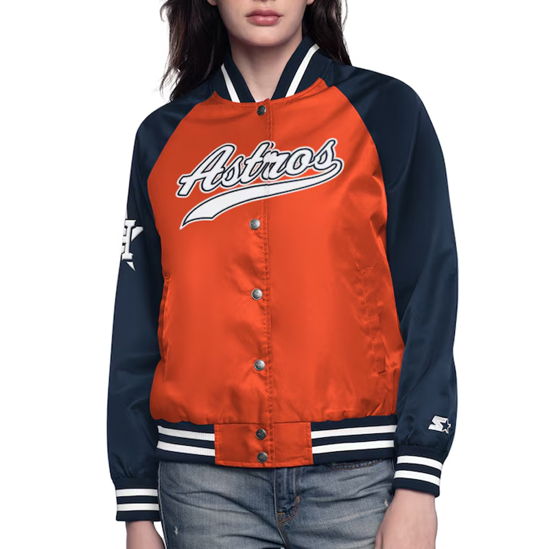 Orange/Navy Houston Astros Home Run Varsity Satin Jacket