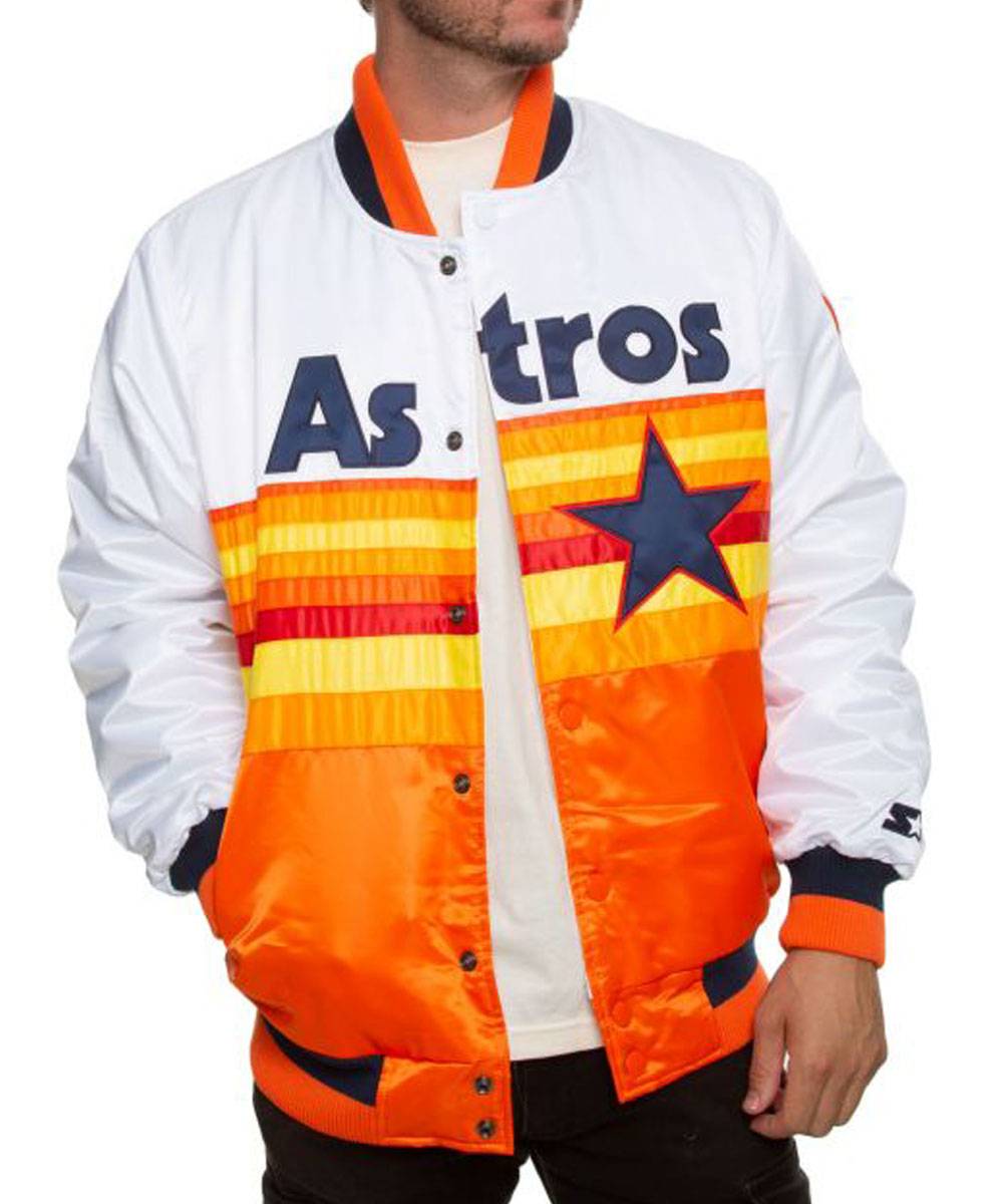 Houston Astros White and Orange Satin Jacket