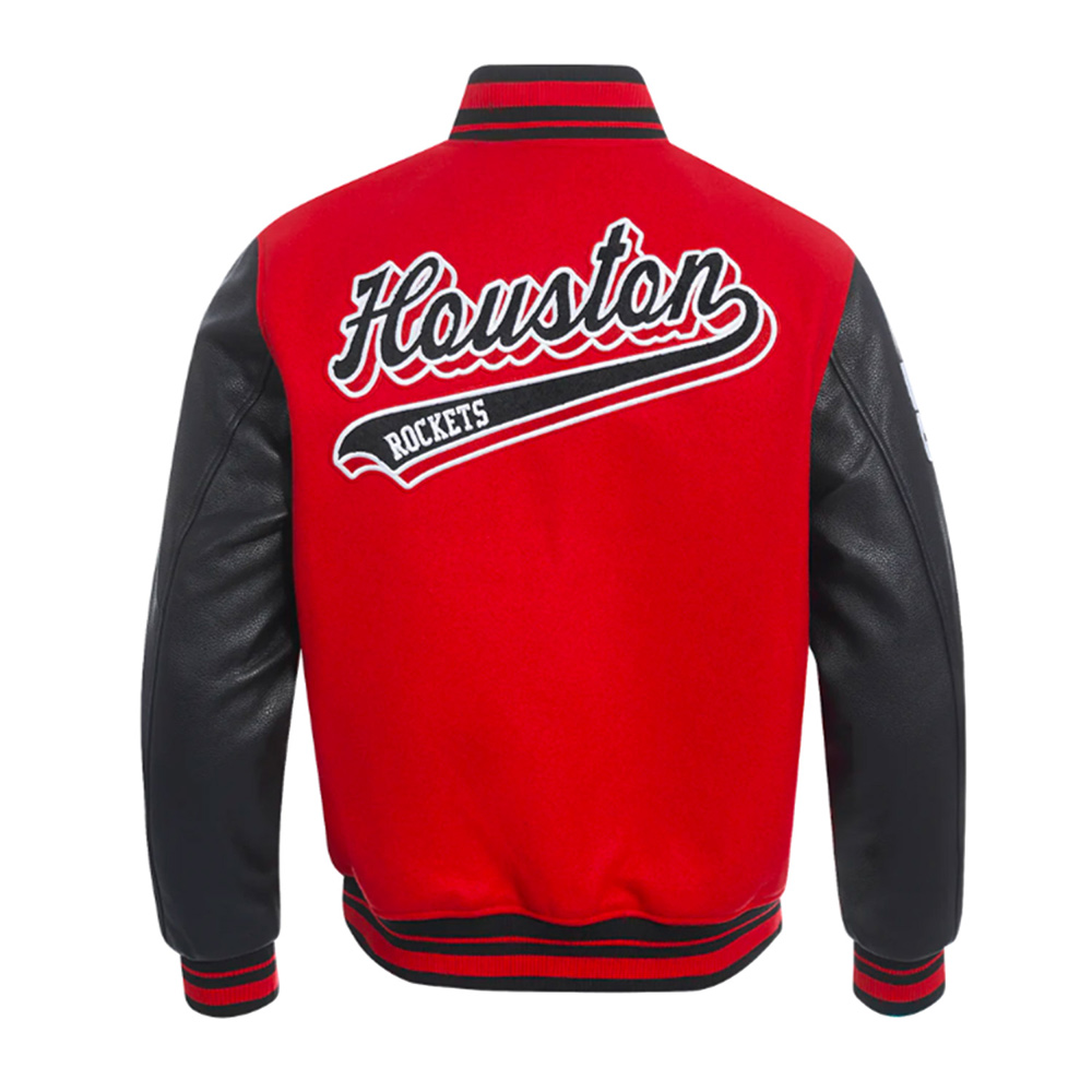 Houston Rockets Script Tail Classic Rib Varsity Jacket - Image 4