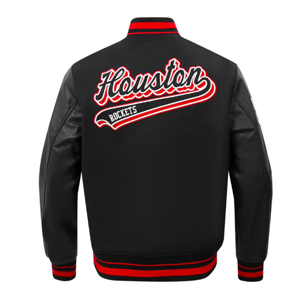 Houston Rockets Script Tail Classic Rib Varsity Jacket - Image 3